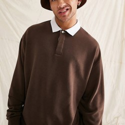 Brown Half-Button Men Sweatshirts