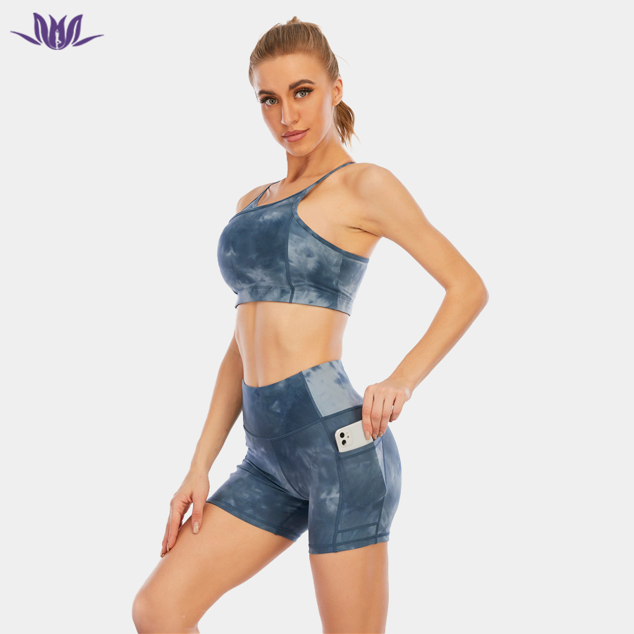 Blue Tie Dye Yoga Shorts Outfit