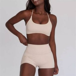 Solid 2 piece yoga bra and shorts set
