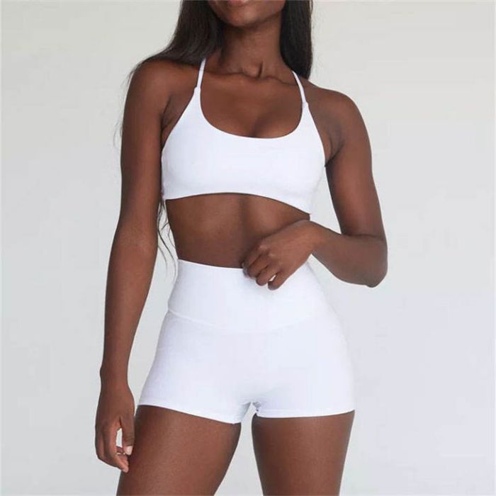 Solid 2 piece yoga bra and shorts set