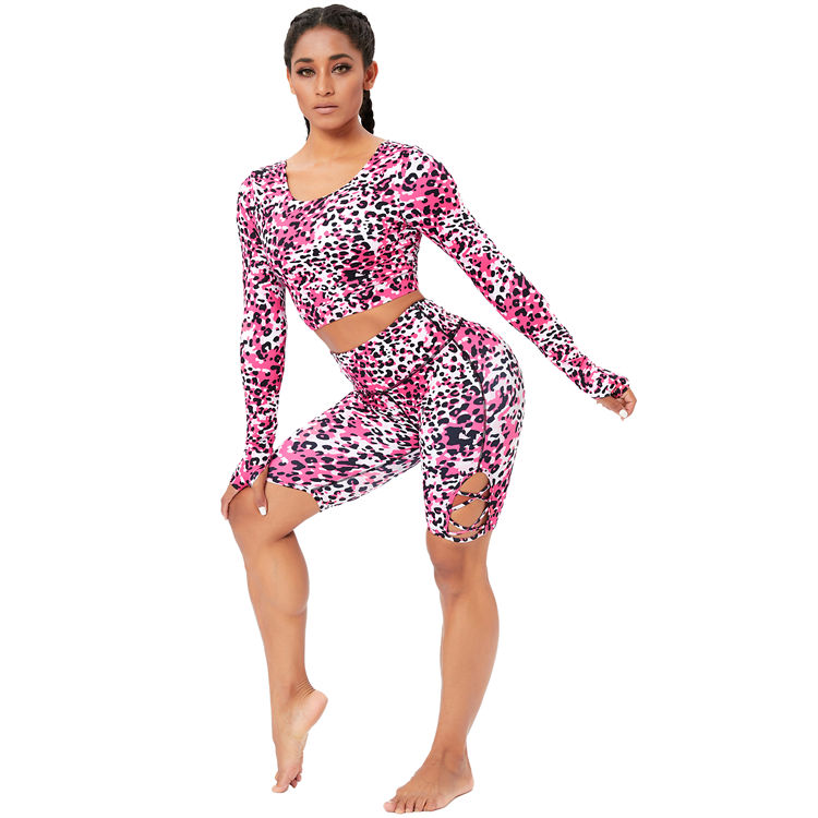 Leopard Print Sport Yoga Bra And Shorts