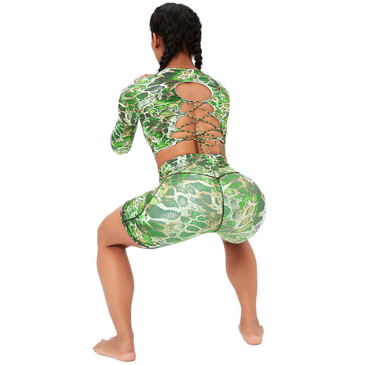 Green snakeskin Long Sleeve yoga sets
