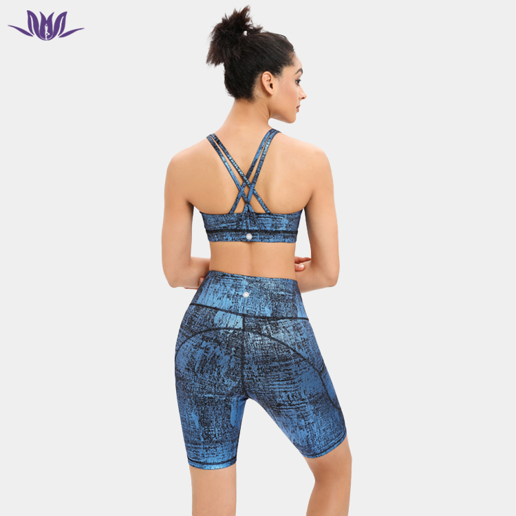 cross back print sports bra sets