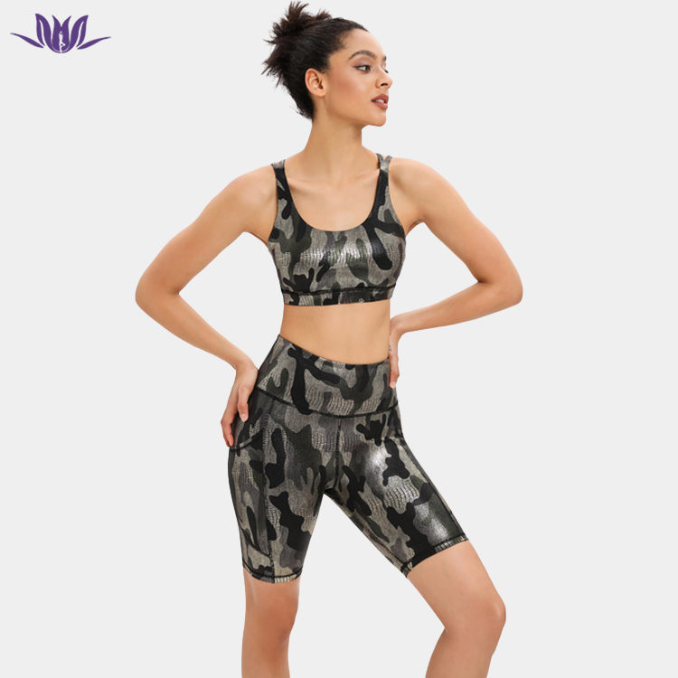 Camo emboss yoga shorts sets