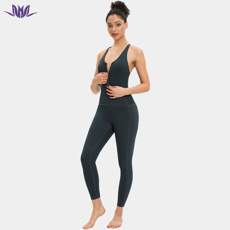black yoga jumpsuits with zipper