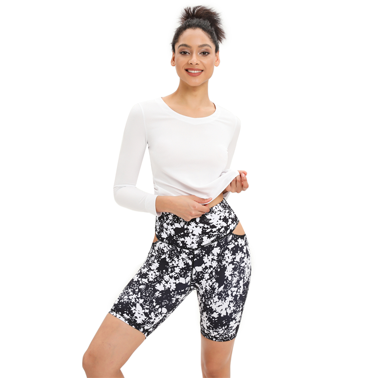 print yoga sports hollow out shorts