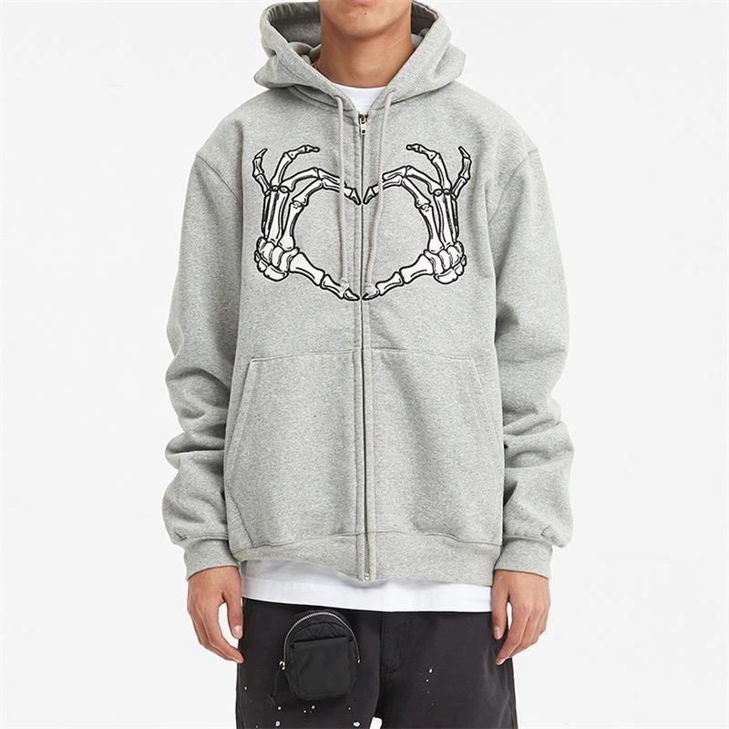 Men Skeleton Print Zip Up Sweatshirts