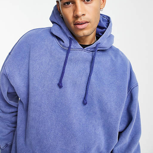 Men Oversized Blue Washed Hoodie