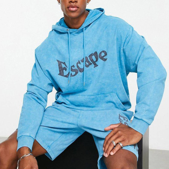 Blue Acid Wash Hoodie For Men