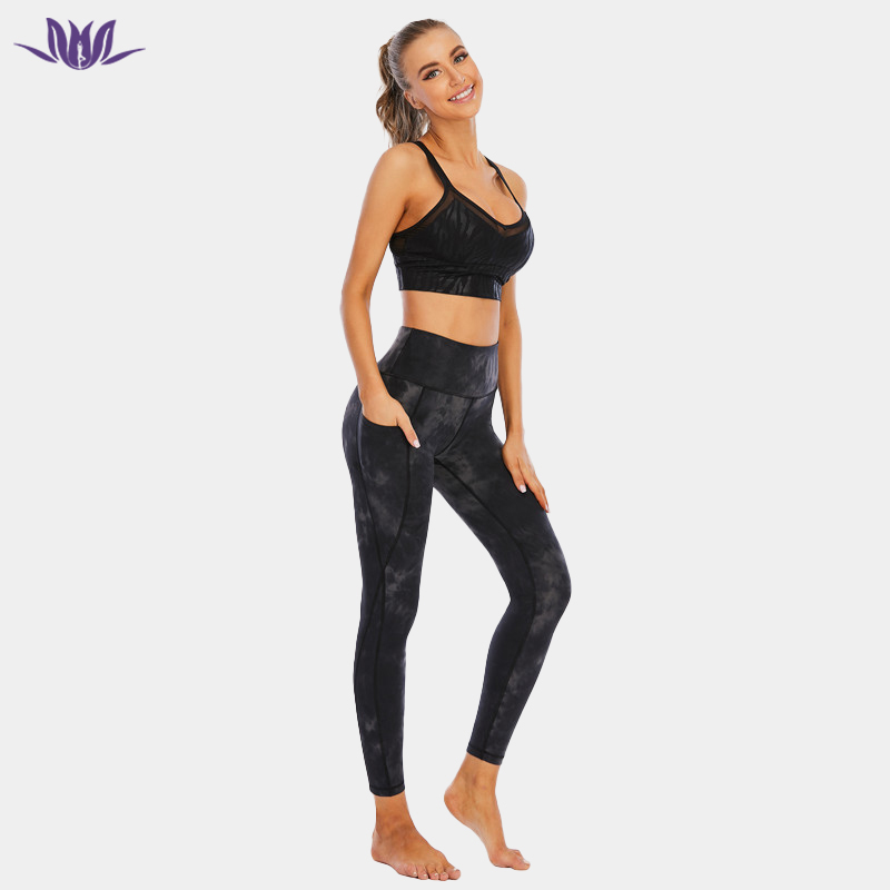 Women'S Black Tie Dye Yoga Suit