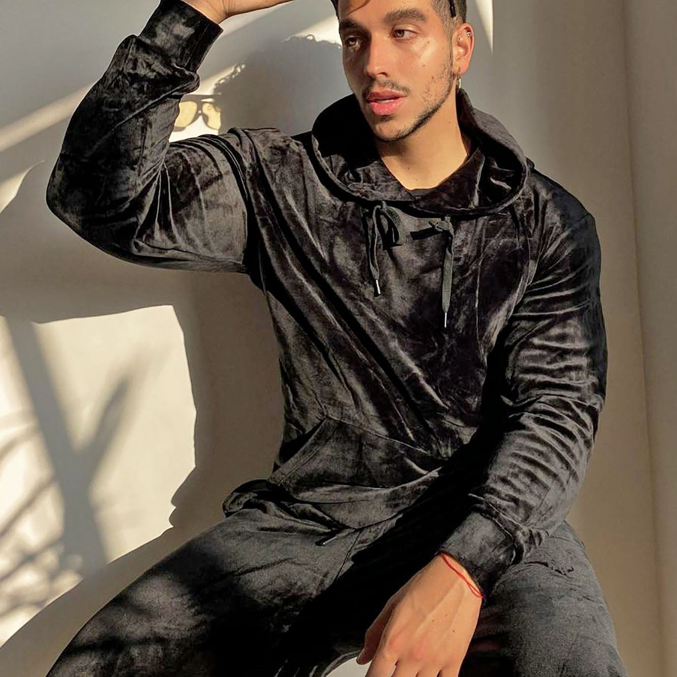 Wholesale Mens Black Velour Hoodie