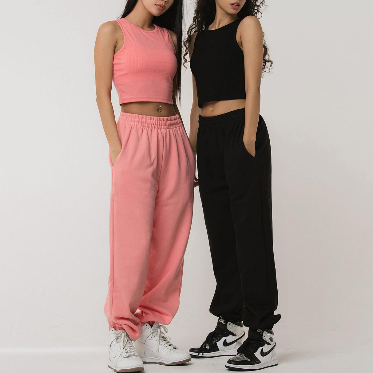 Fashion Ribber Crop Tops Tracksuit