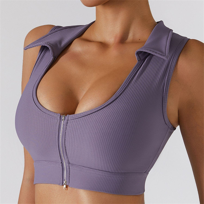 fitness ribbed low neck yoga with zipper