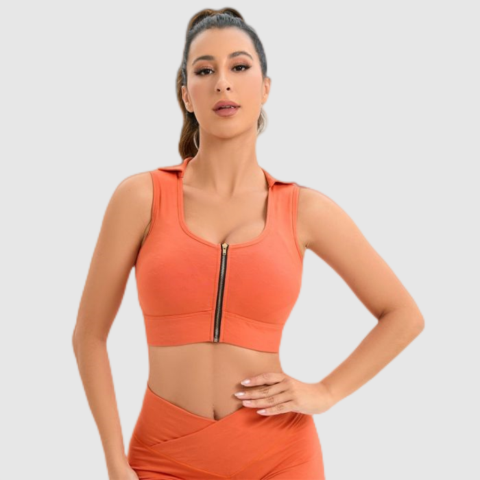 Fitness Solid Zip Front Sports Bra