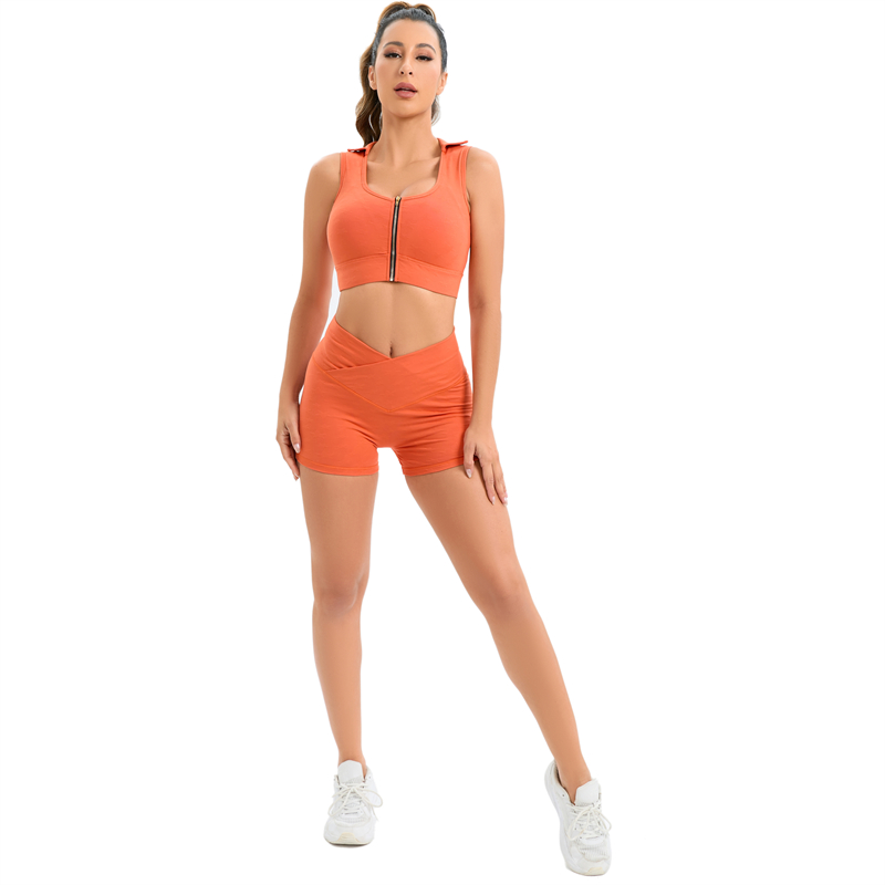 V Shape Waist Yoga Shorts Set With Zip