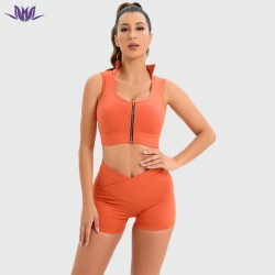 V Shape Waist Yoga Shorts Set With Zip