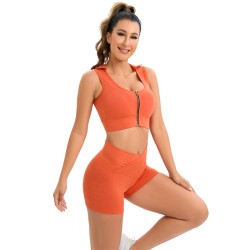 V Shape Waist Yoga Shorts Set With Zip