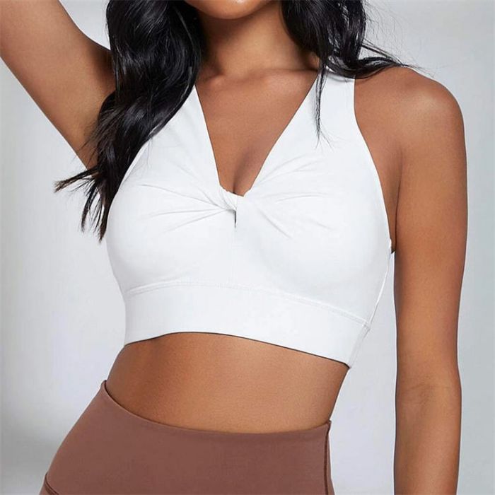 V-neck Twist Solid Sports Bra