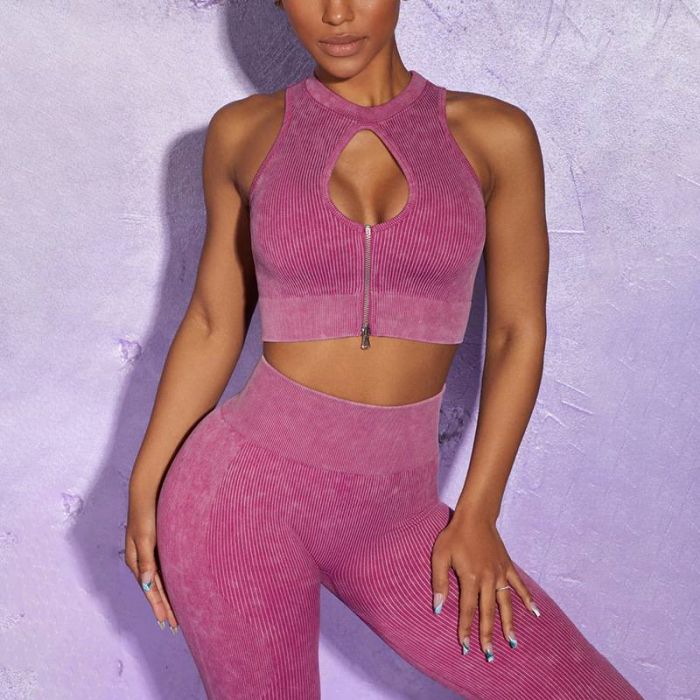 Seamless Solid Yoga Set With Zip