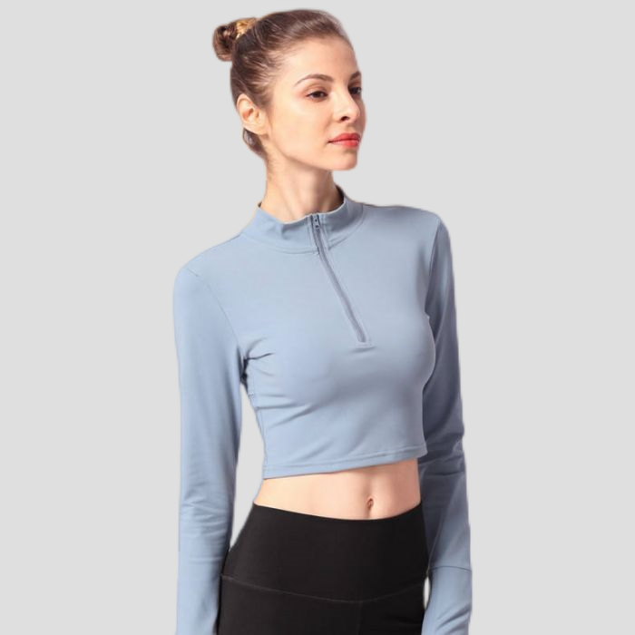 Long Sleeve Solid Yoga Top With Zip