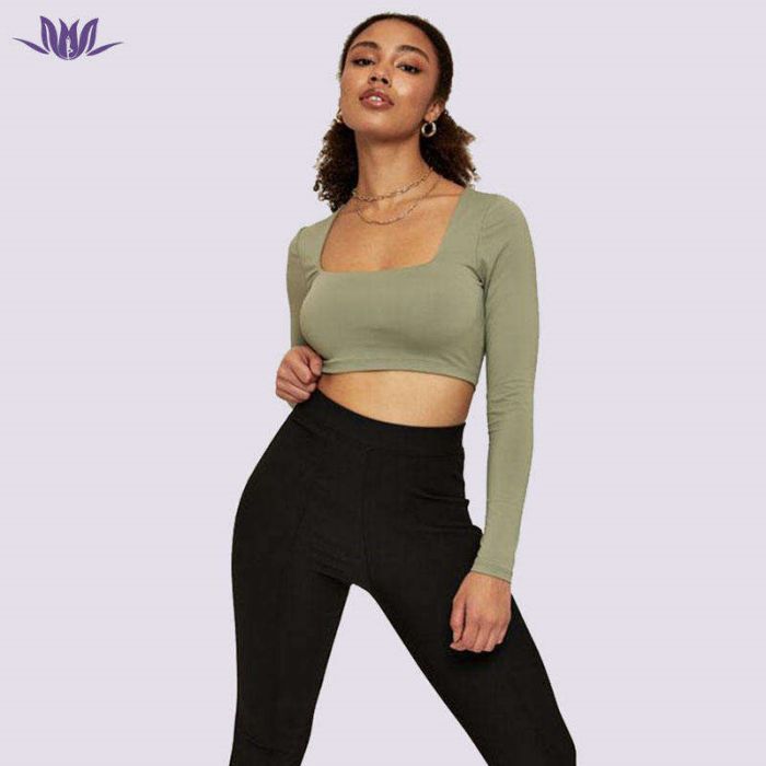 Long Sleeve Solid U Neck Yoga Top