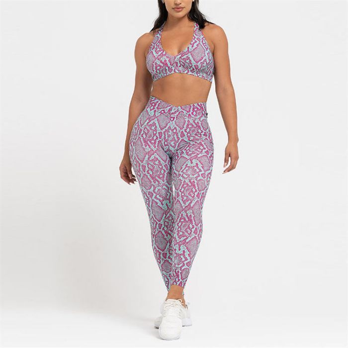 Custom Active Animal Snake Print Yoga Set