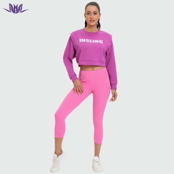 Crew Neck Crop Top Letter Puff Printed Tracksuit