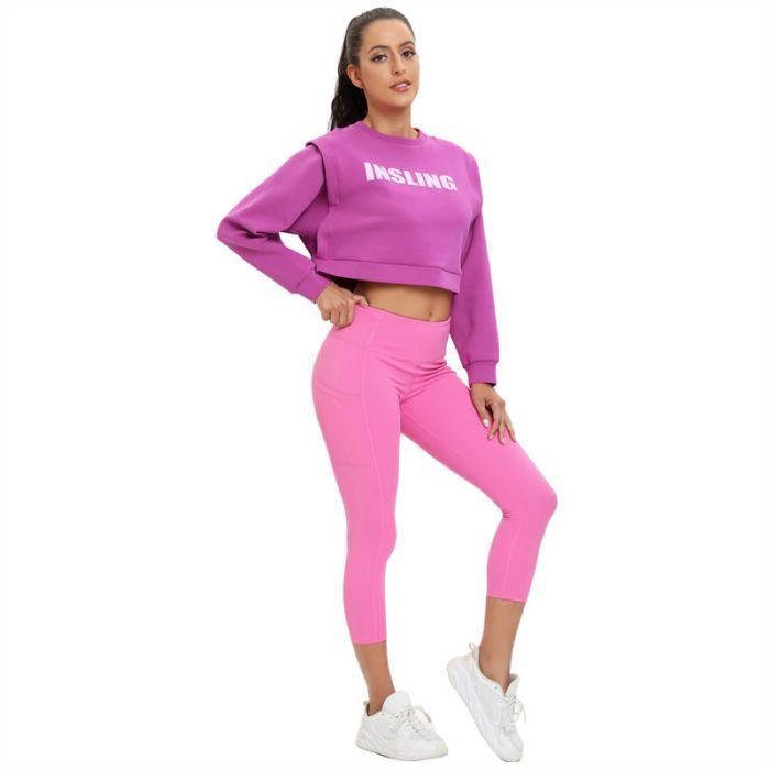 Crew Neck Crop Top Letter Puff Printed Tracksuit