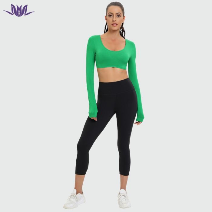 Long Sleeve U Neck Crop Top Yoga Set