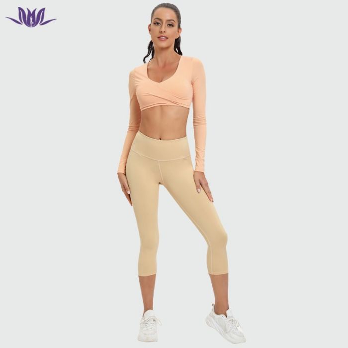 Custom Long Sleeve Crop Tops Athletic Yoga Set