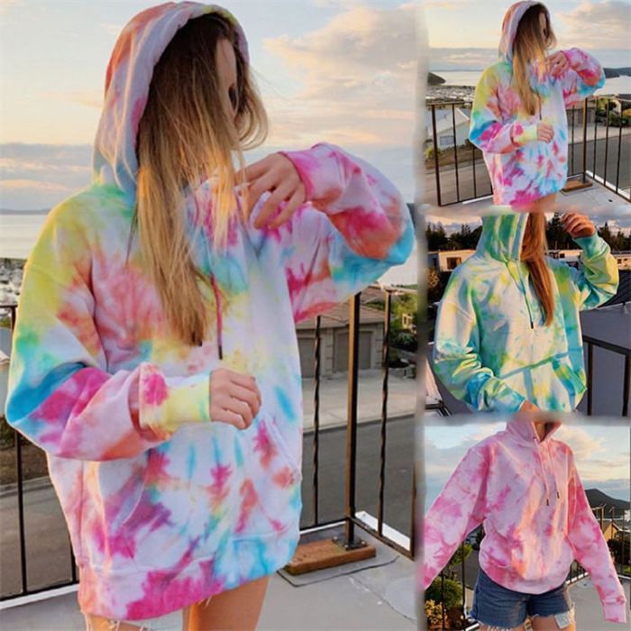 Women's Rainbow Tie Dye Hoodies with Pocket