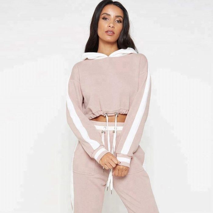Pullover Cropped Hoodies With Side Striped