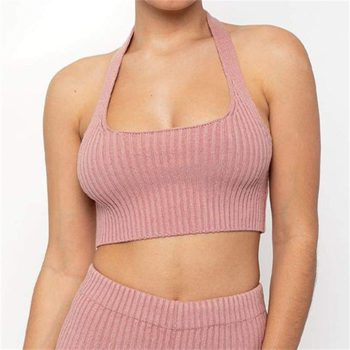 Custom Ribbed Halter Sports Bra