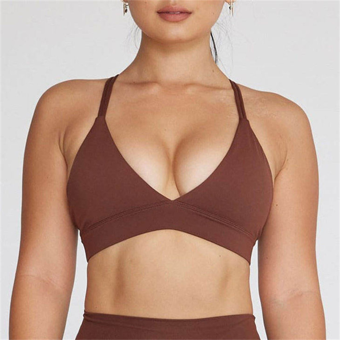 Deep V-Neck Strappy Cross Back Sport Bra