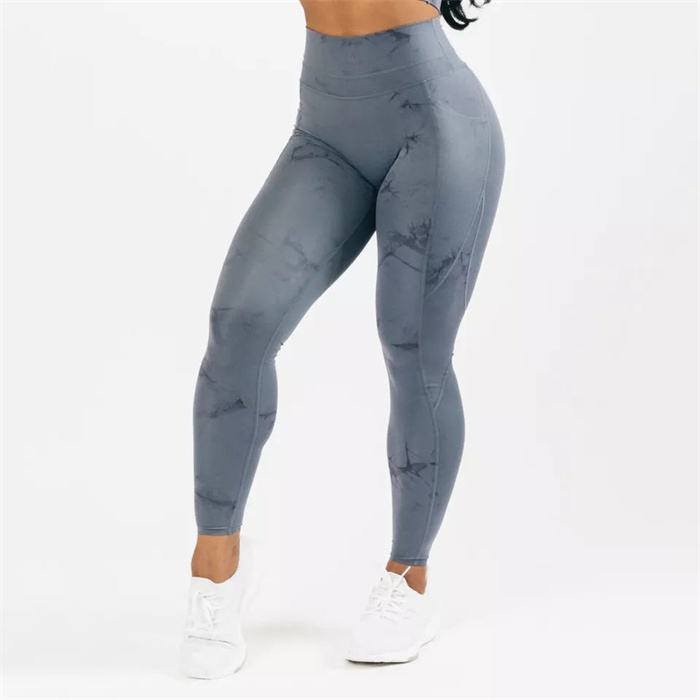 Blue Marble Printing Hip Lifting Yoga Pants with Pocket