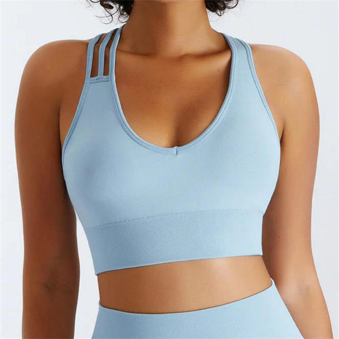 Cross Back Ribbed Seamless Yoga Bra