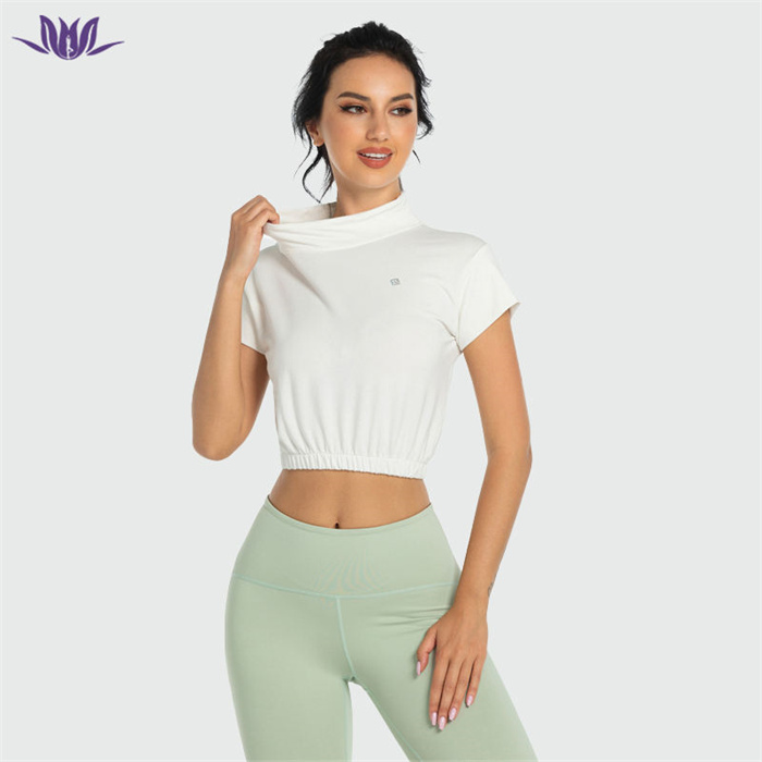 Elastic Hem Crop Tops White T-Shirts