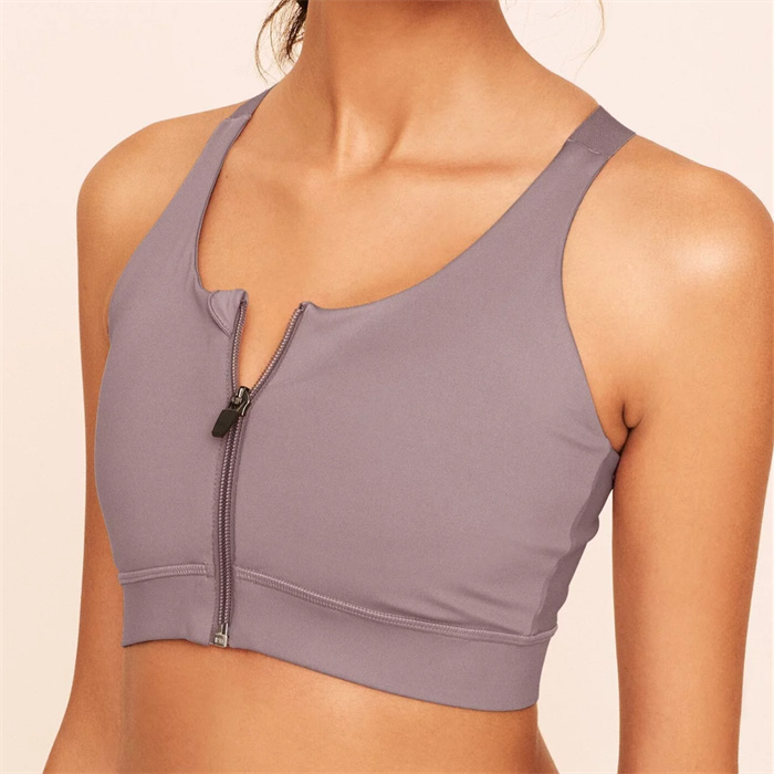 Medium Impact Shoulder Strap Zipper Sports Bra