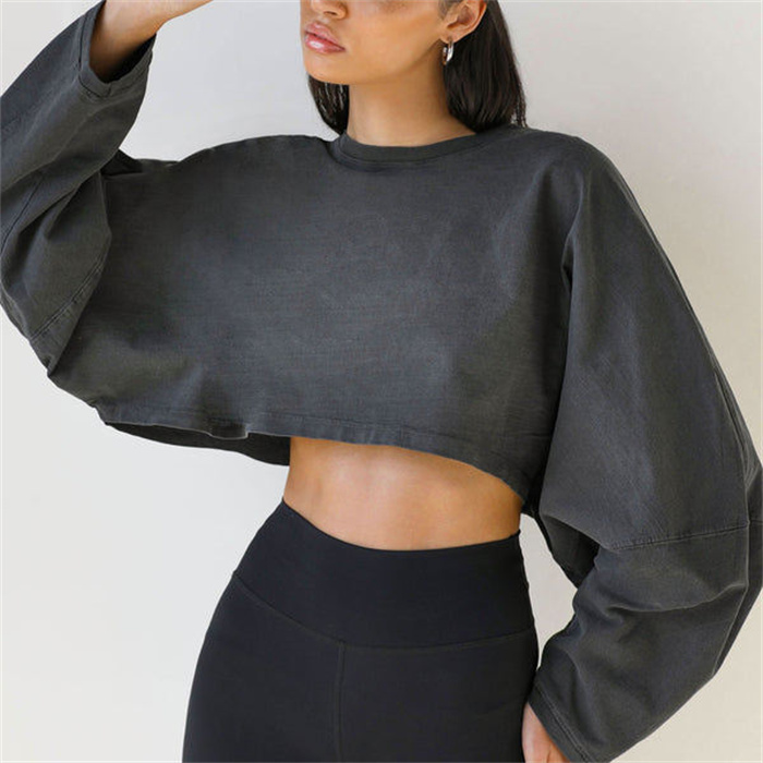 Crewneck Long Sleeve Crop Tops