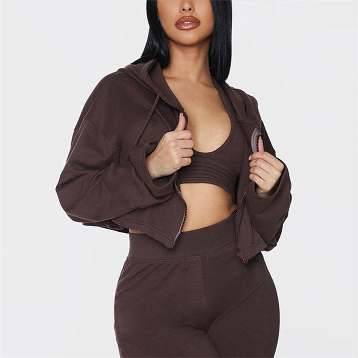 Long Sleeve Top Women's Zip Up Hoodies Cropped Jacket