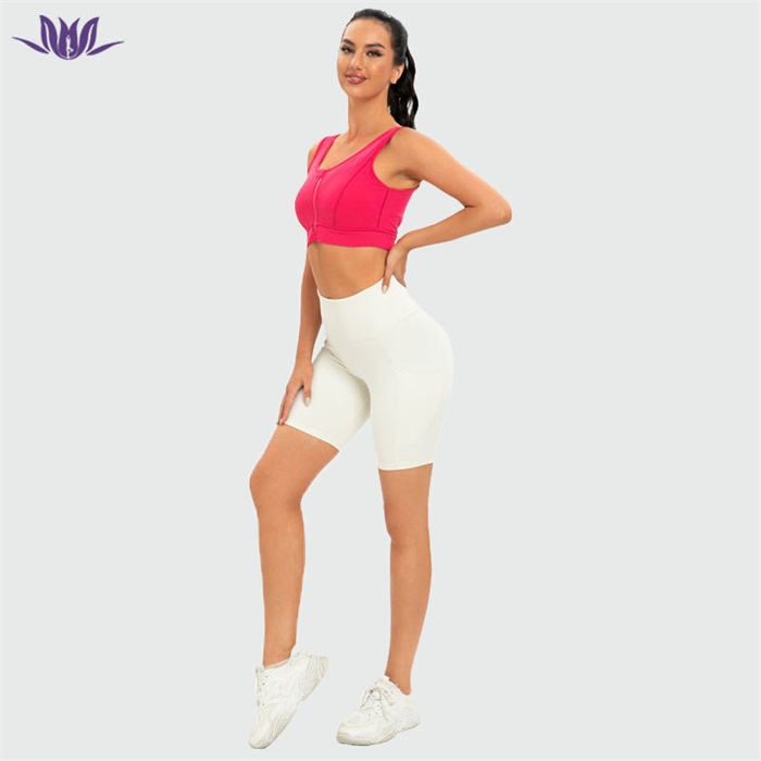 2 Pieces Front Zip Sport Bra High Waist Shorts Set