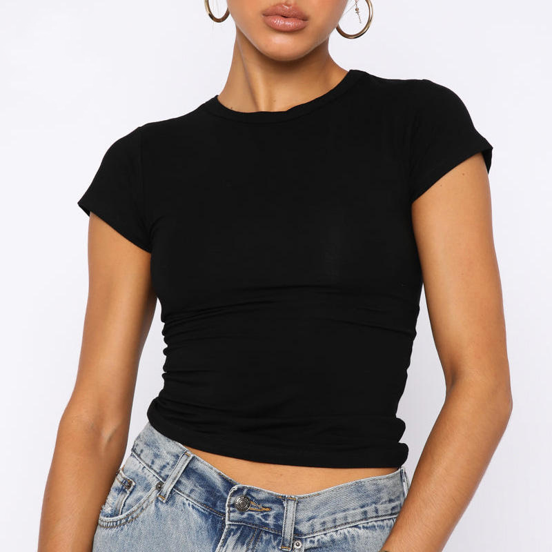 Slim Fitted Round Neck Crop Tee Top