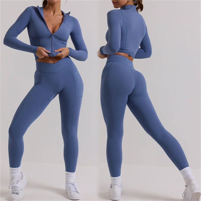 Exercise Long Sleeve Jacket High Waist Leggings Active Yoga Set