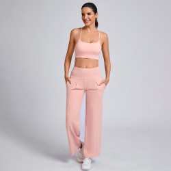 Flowy Pink Pants Yoga Sets Manufacturer