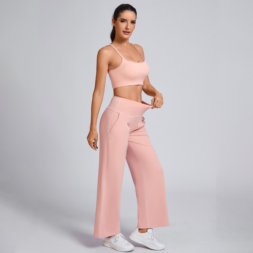 Flowy Pink Pants Yoga Sets Manufacturer