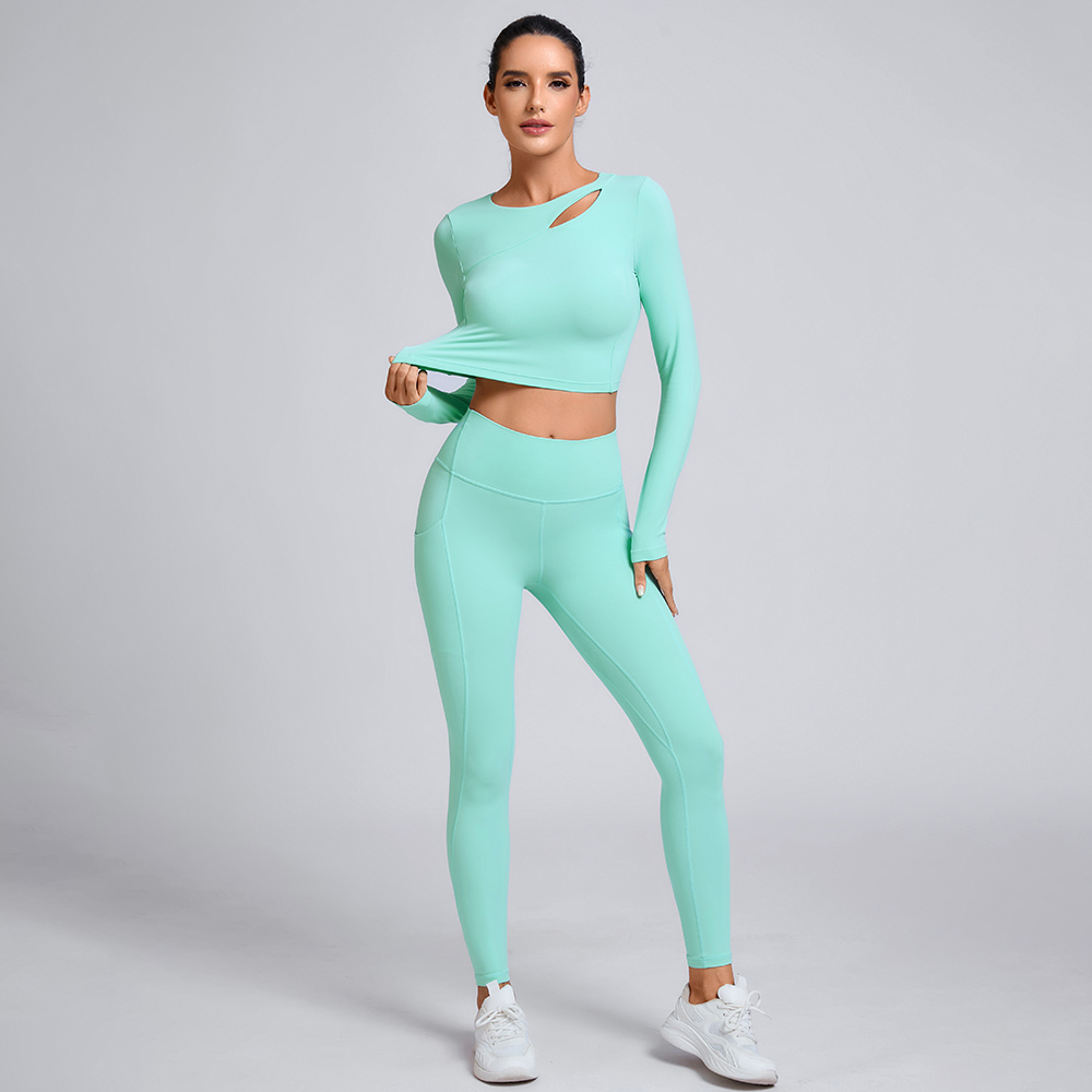 Custom slim-fitting long-sleeved top Manufacturer Two-Piece Workout Set