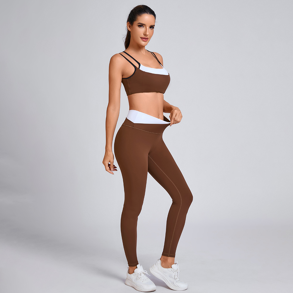 Custom layered Sports Bra and High-Waisted Leggings Manufacturer | Strappy Back Sports Bra Supplier