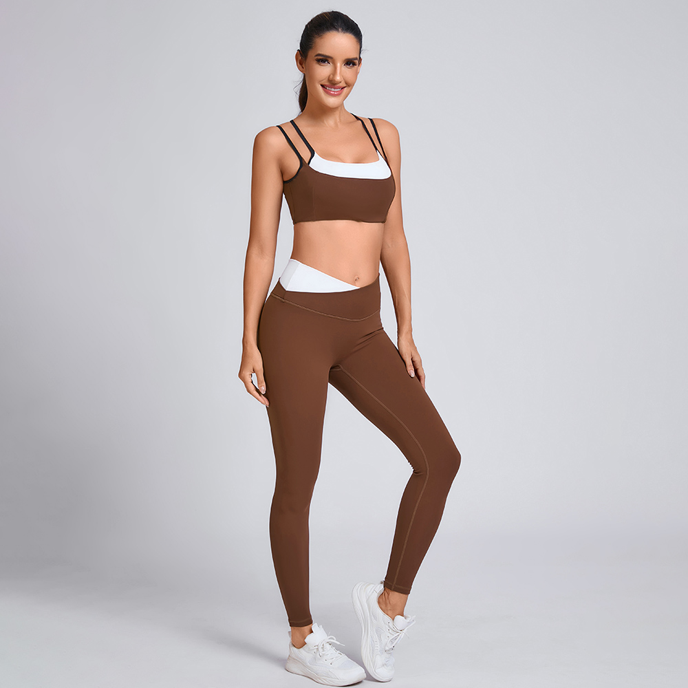 Custom layered Sports Bra and High-Waisted Leggings Manufacturer | Strappy Back Sports Bra Supplier