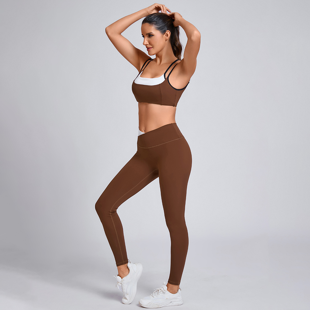 Custom layered Sports Bra and High-Waisted Leggings Manufacturer | Strappy Back Sports Bra Supplier