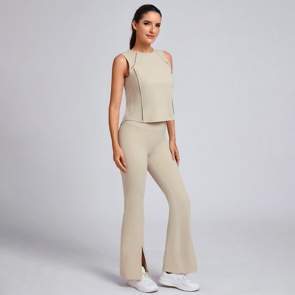 Custom Lightweight and Smooth hollowed-out Crop Top Manufacturer | Flare Pants Supplier